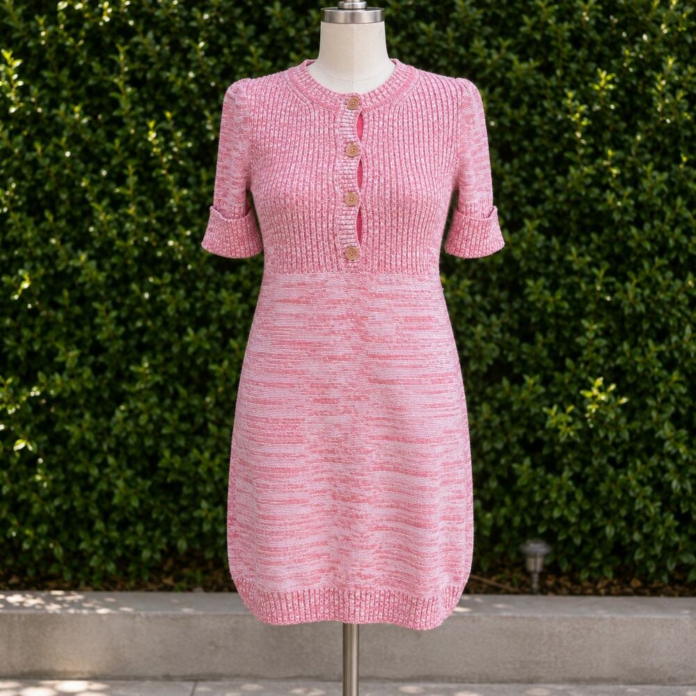 Vintage Y2K Juicy Couture Pink Marled Knit Sweater Dress Puff Sleeve Small Fem